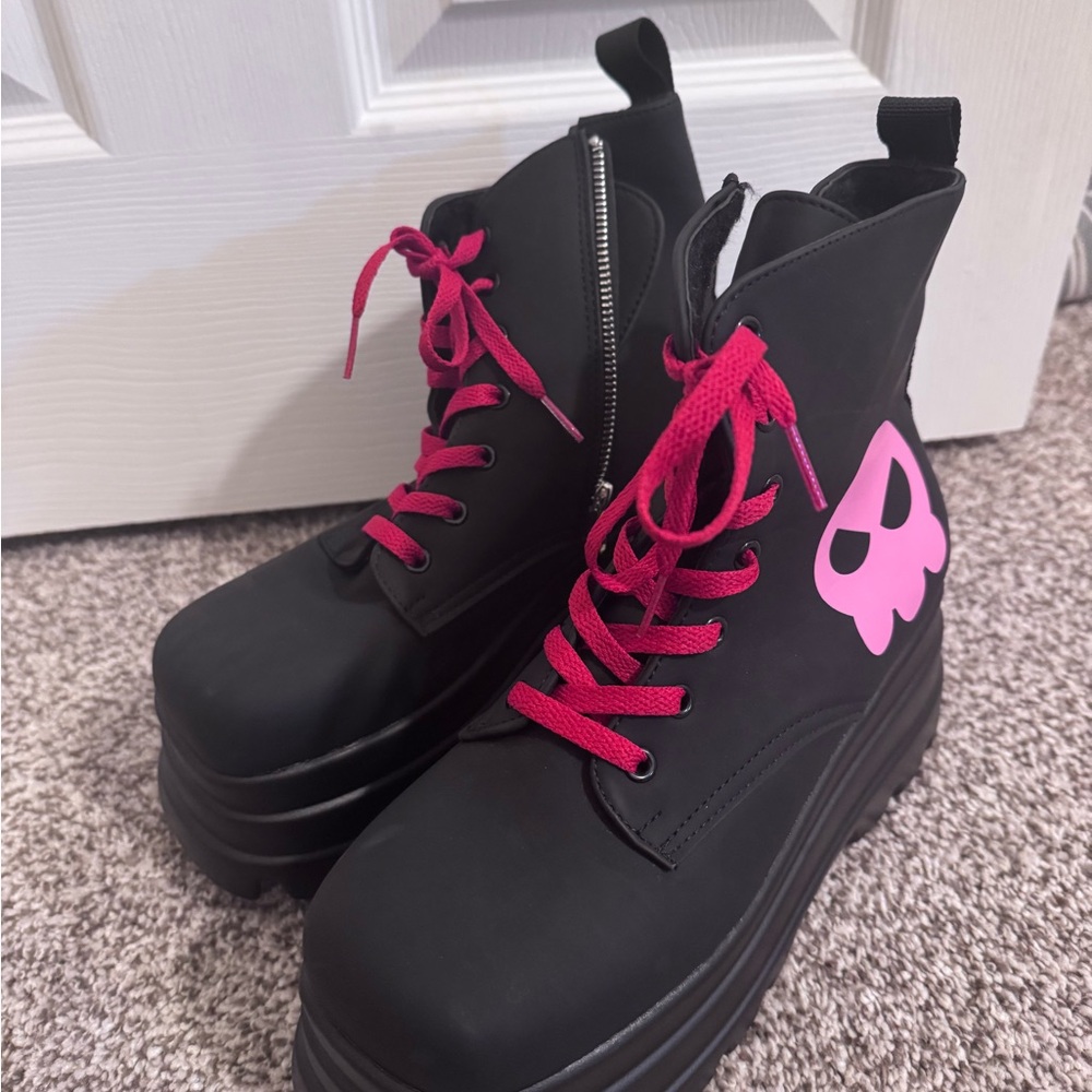 Black and Pink Platform Boots